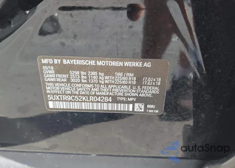 2019 BMW X3 xDrive30I z USA, uszkodzony, nr VIN 5UXTR9C52KLR04284